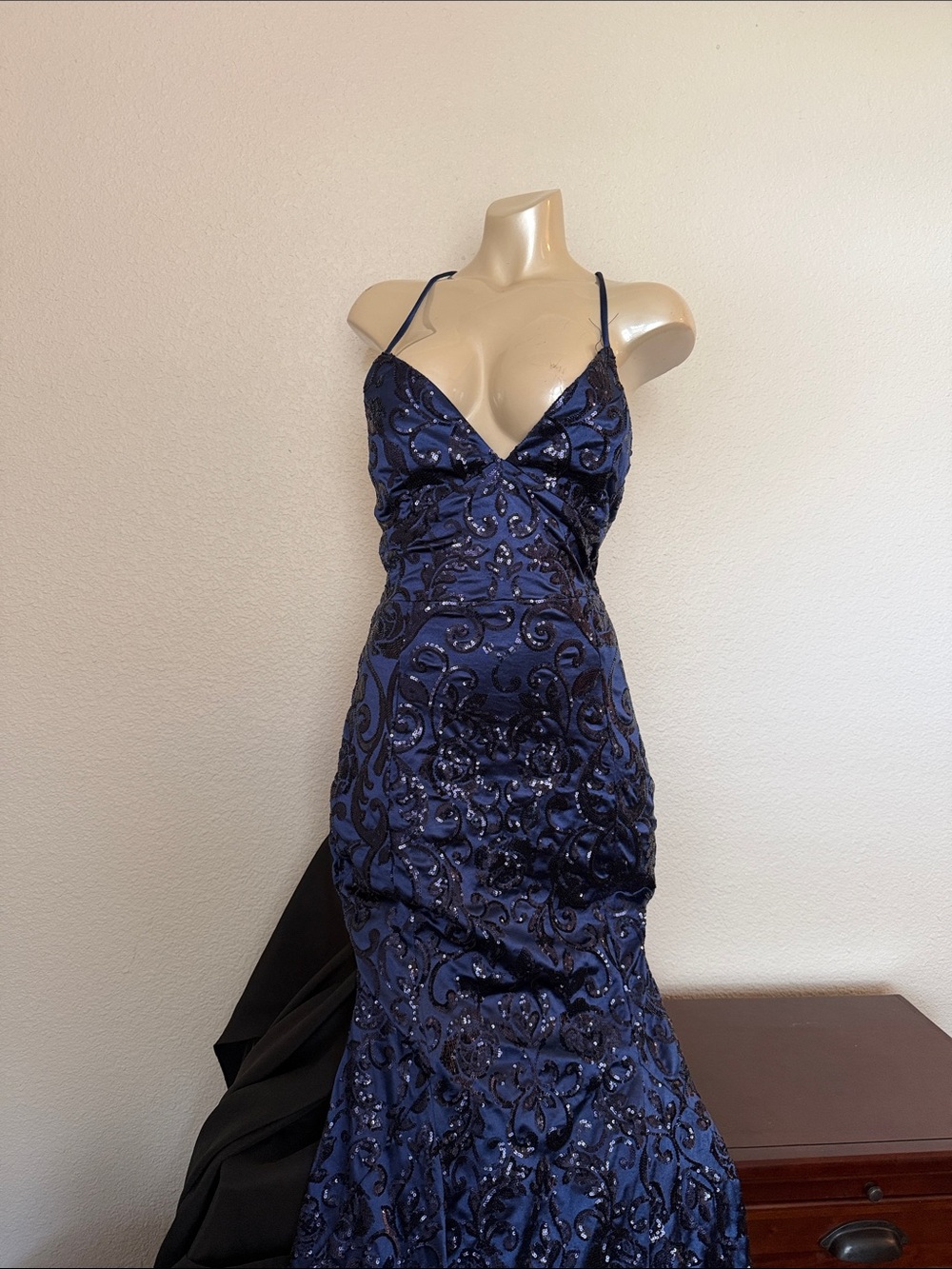 Windsor Navy Blue Sequin Embellished Spaghetti Strap Maxi Dress